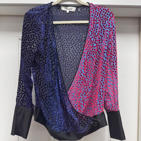 Diane Von Furstenberg Pink and Blue Wrap Blouse - Picture 11 of 16
